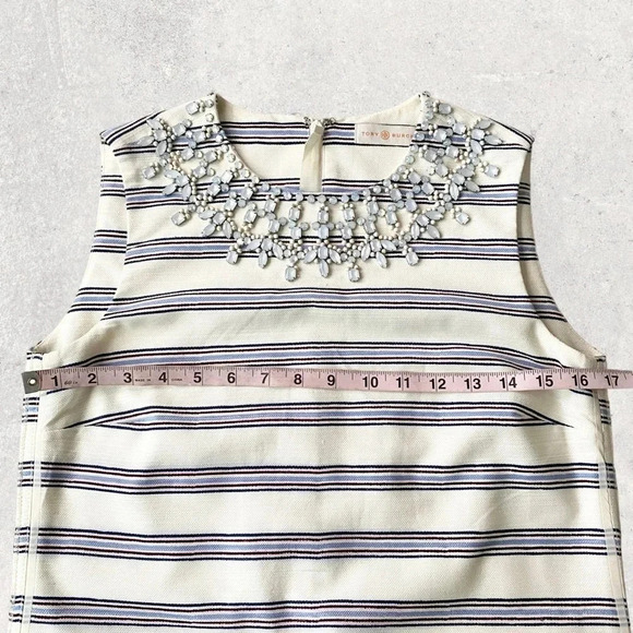 TORY BURCH KAYLIN Stripe Embellished Dress Size 2 - Picture 10 of 17